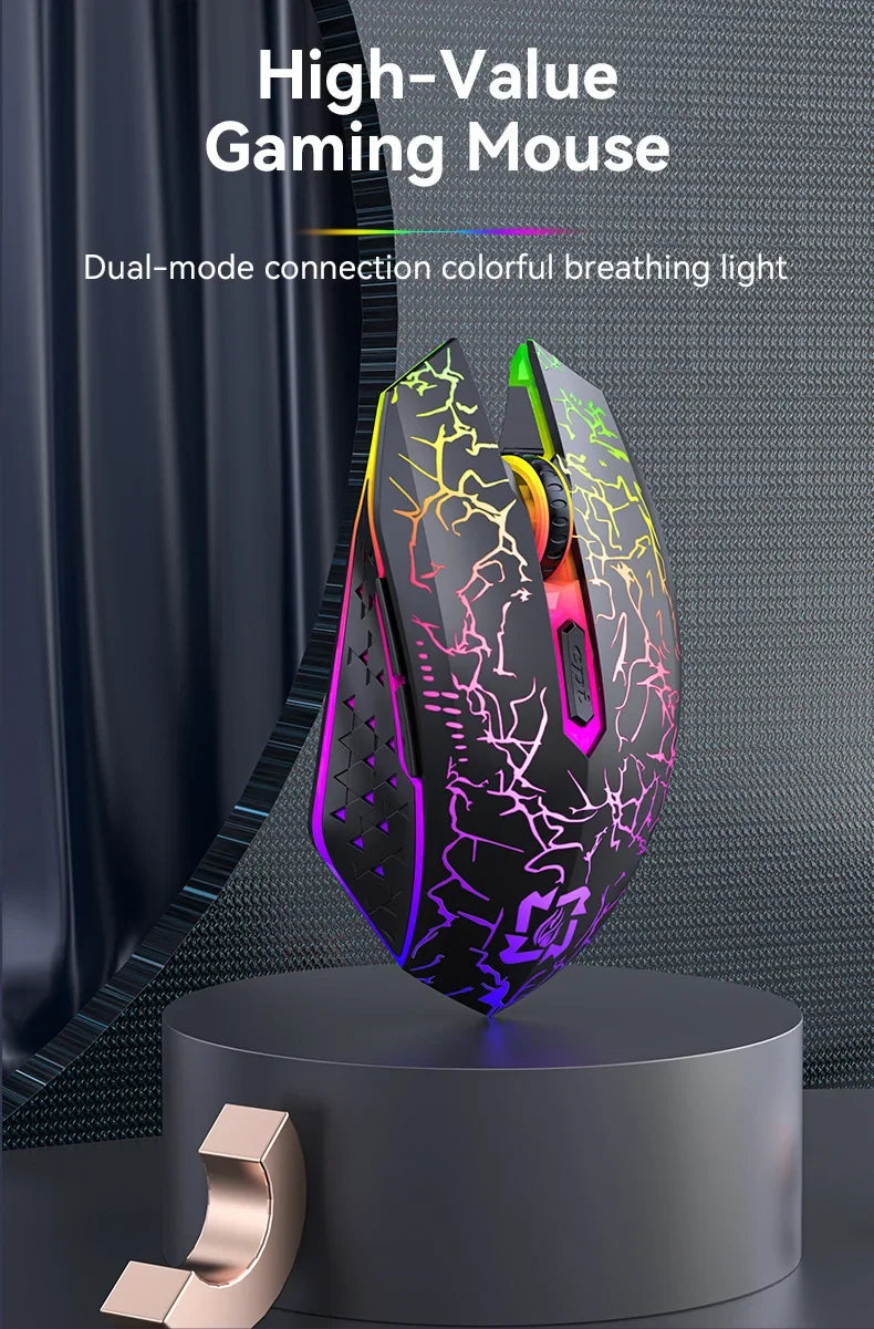 Rechargeable RGB Mouse – Silent Dual Mode for PC, Laptop, Mac