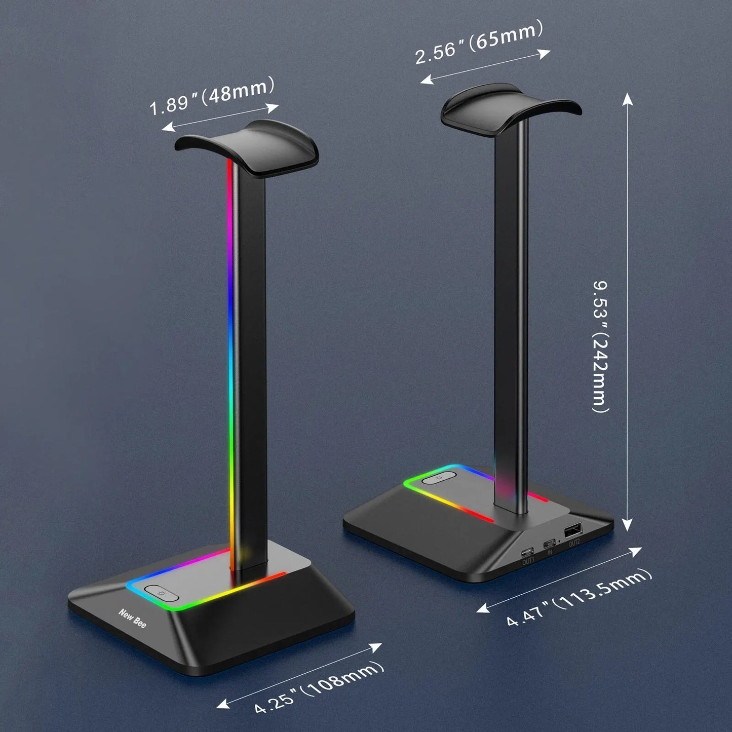 New Bee Z8 RGB Headphone Stand – Gaming Headset Holder with USB Ports