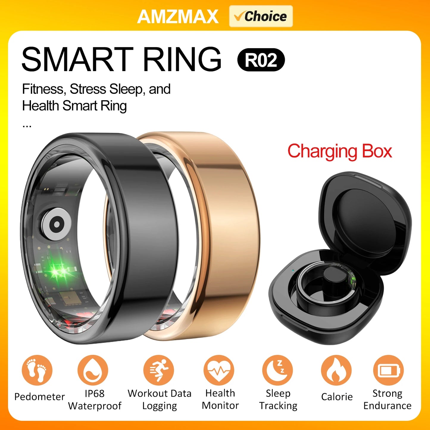 AMZMAX R02 Smart Ring – Fitness Tracker | Waterproof | Multi-Sport