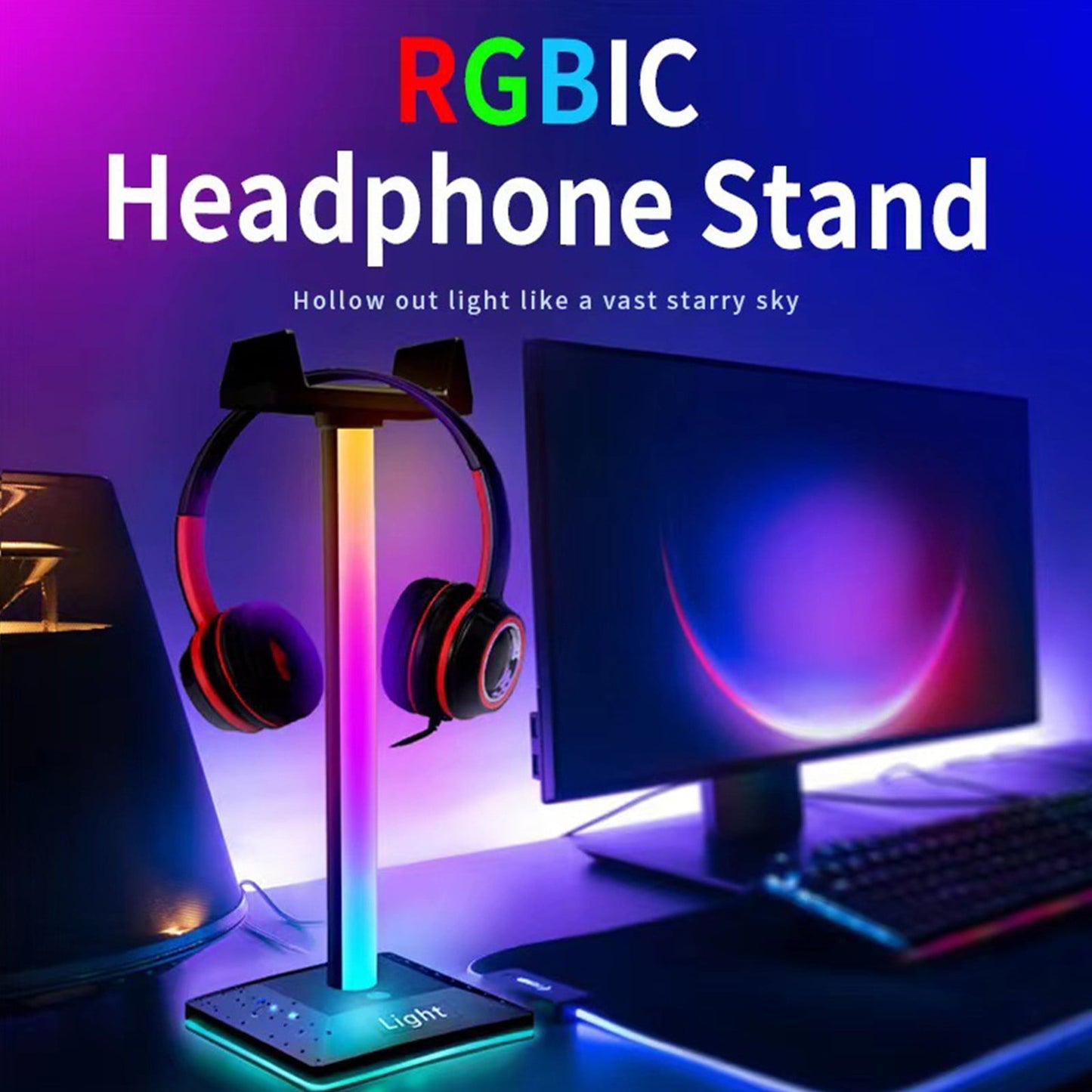 New Bee Z8 RGB Headphone Stand – Gaming Headset Holder with USB Ports