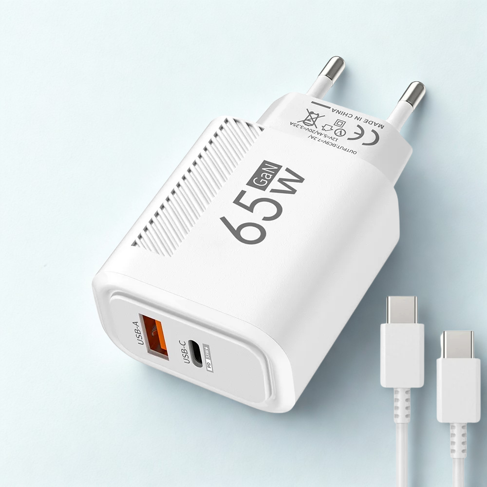 65W GaN USB-C Fast Charger | Quick Charge Wall Adapter for iPhone, Samsung, Xiaomi (EU/US Plug)