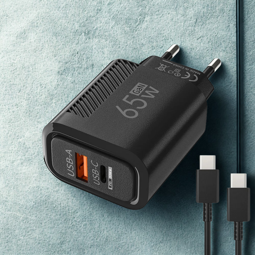 65W GaN USB-C Fast Charger | Quick Charge Wall Adapter for iPhone, Samsung, Xiaomi (EU/US Plug)