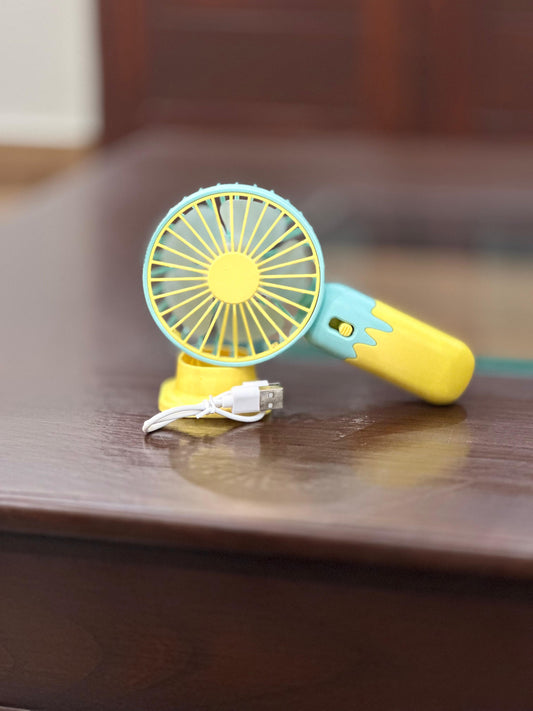 Mini Handheld Fan, USB Rechargeable Portable Fan - 3 Speeds, Strong Wind, Personal Desk Fan for Office, Travel, Home | Battery Operated (Yellow and blue)