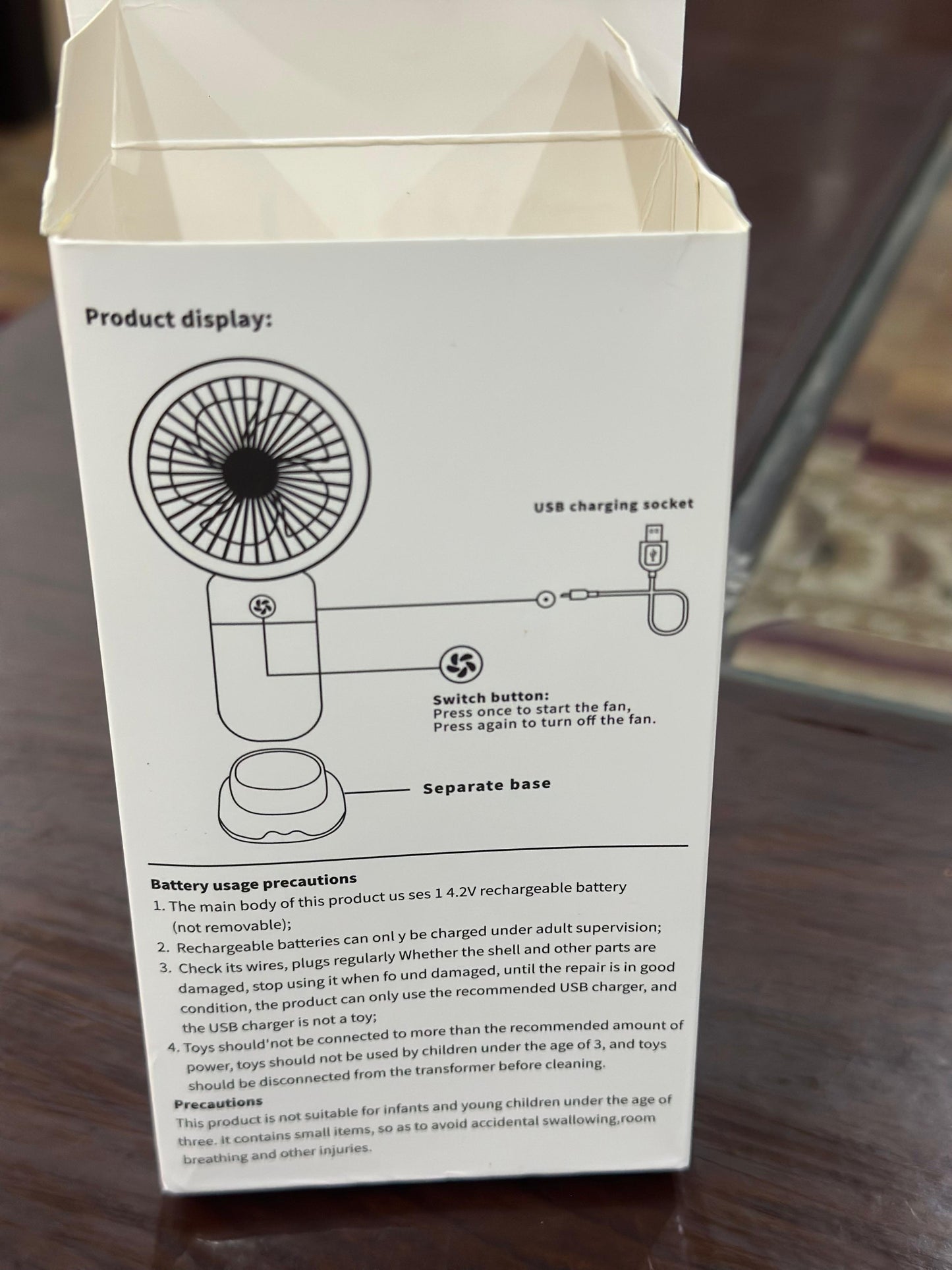 Mini Handheld Fan, USB Rechargeable Portable Fan - 3 Speeds, Strong Wind, Personal Desk Fan for Office, Travel, Home | Battery Operated (Yellow and blue)