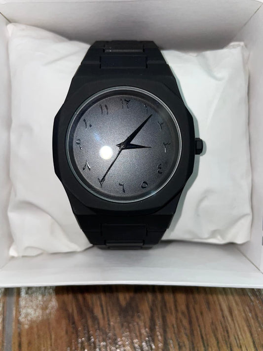 Men’s Stylish Black Aura Wrist Watch – Matte Finish with Arabic Numerals – Casual & Formal Fashion Watch