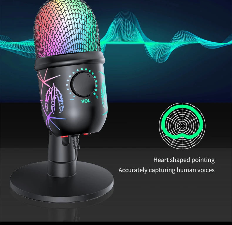 USB Gaming Microphone – Condenser Mic with LED & Noise Canceling