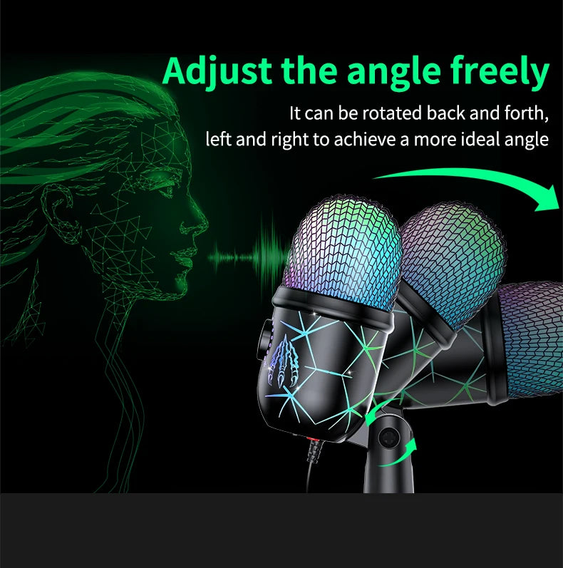 USB Gaming Microphone – Condenser Mic with LED & Noise Canceling