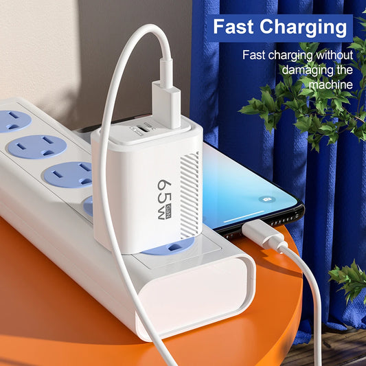 65W GaN USB-C Fast Charger | Quick Charge Wall Adapter for iPhone, Samsung, Xiaomi (EU/US Plug)