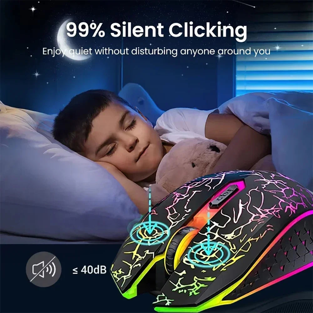 Rechargeable RGB Mouse – Silent Dual Mode for PC, Laptop, Mac