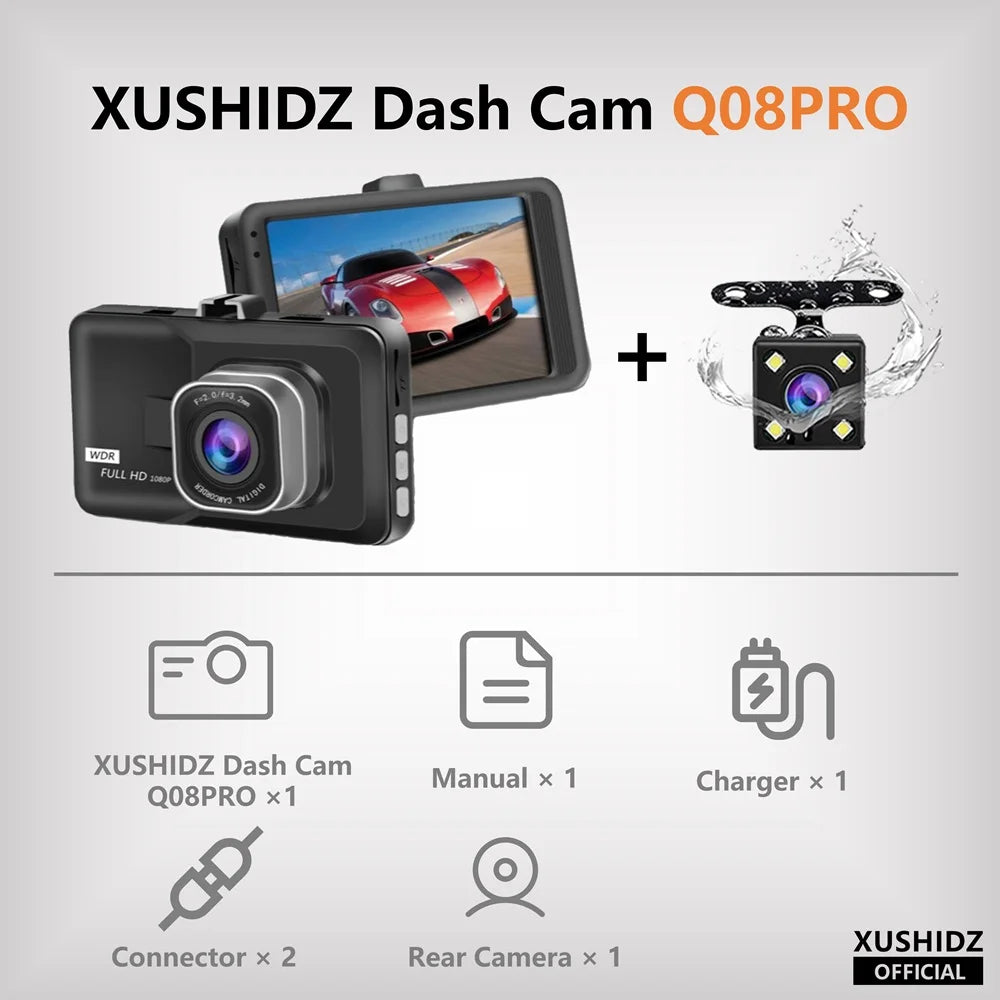 XUSHIDZ 1080P HD Dash Cam | Night Vision Car DVR, G-Sensor, 24H Parking Monitor, Loop Recording