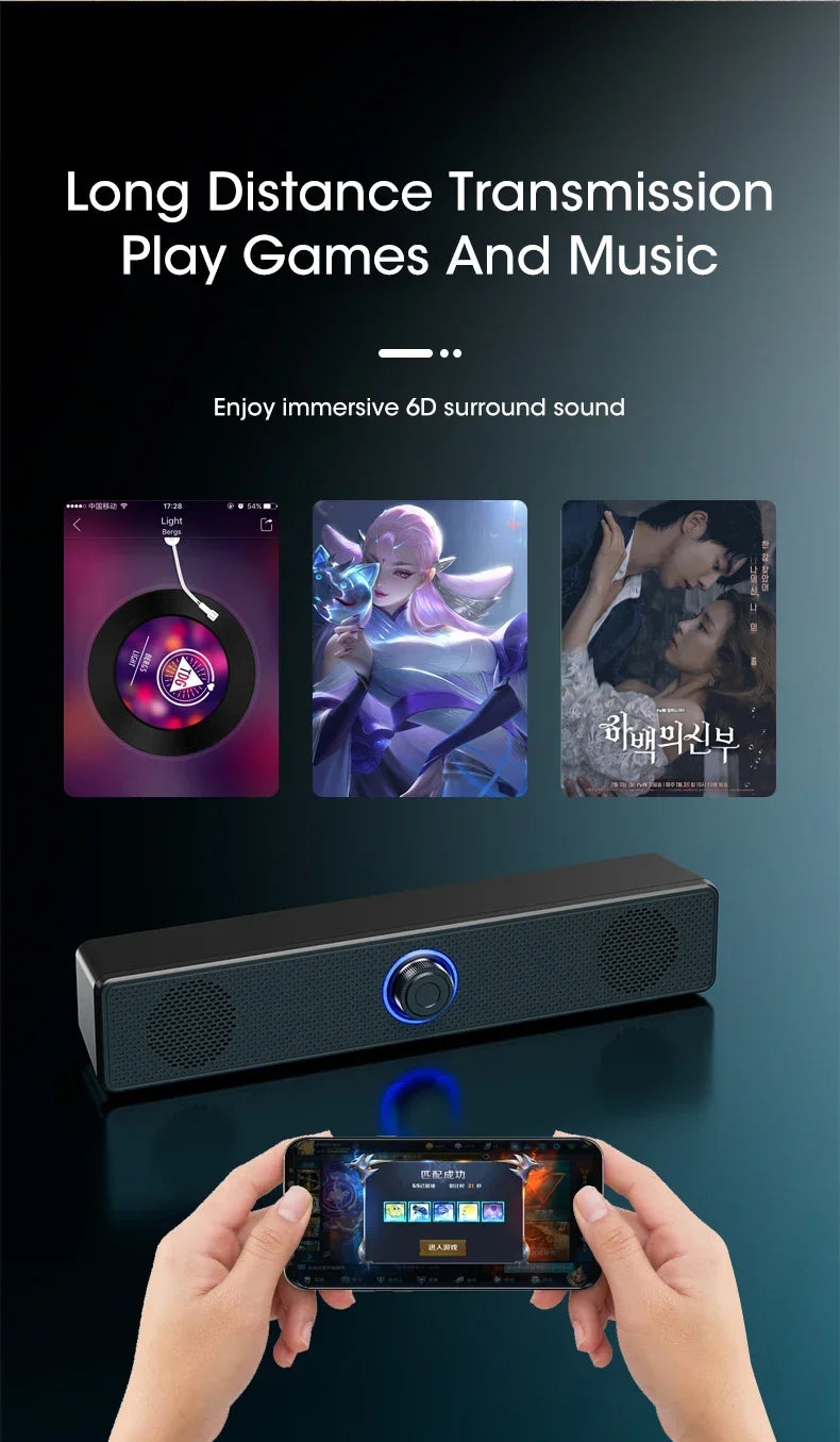 Bluetooth PC Soundbar – Wired/Wireless USB Speaker for TV & Laptop