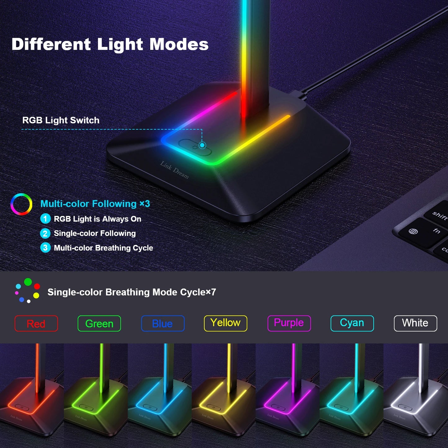 New Bee Z8 RGB Headphone Stand – Gaming Headset Holder with USB Ports