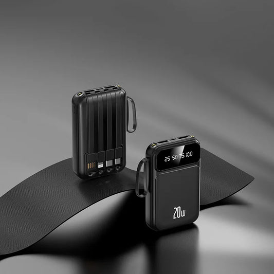 20,000mAh Power Bank – 4-in-1 Fast Charger with Built-in Cables