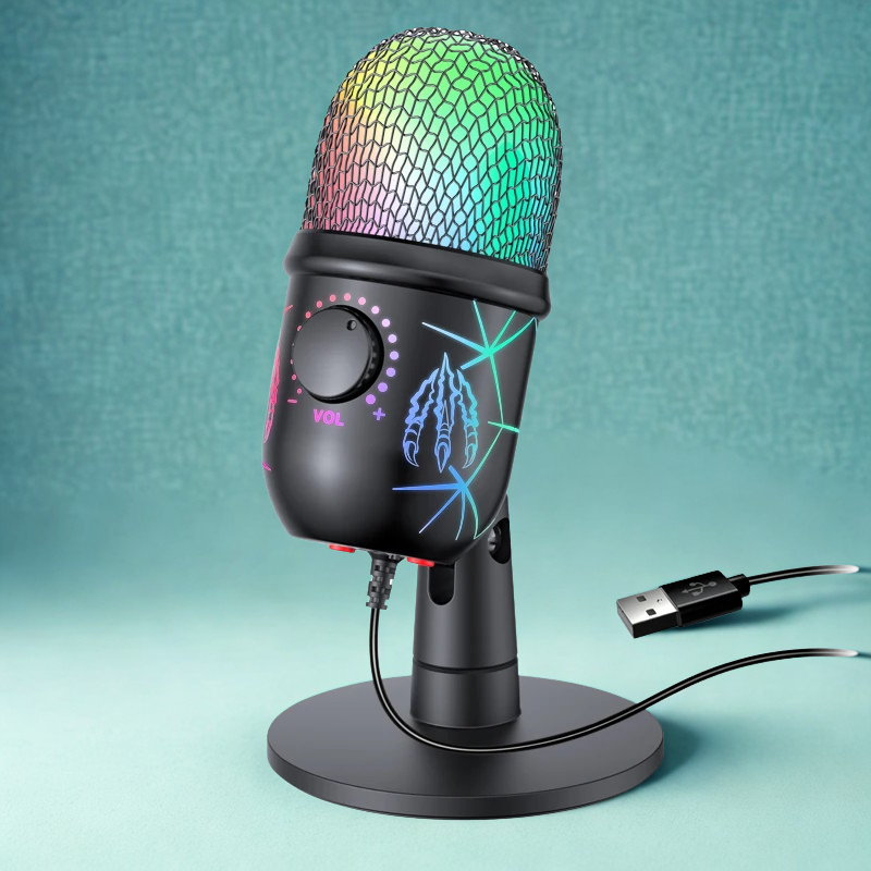 USB Gaming Microphone – Condenser Mic with LED & Noise Canceling