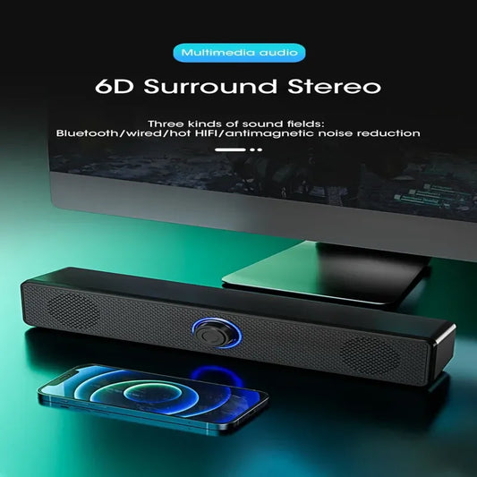 Bluetooth PC Soundbar – Wired/Wireless USB Speaker for TV & Laptop